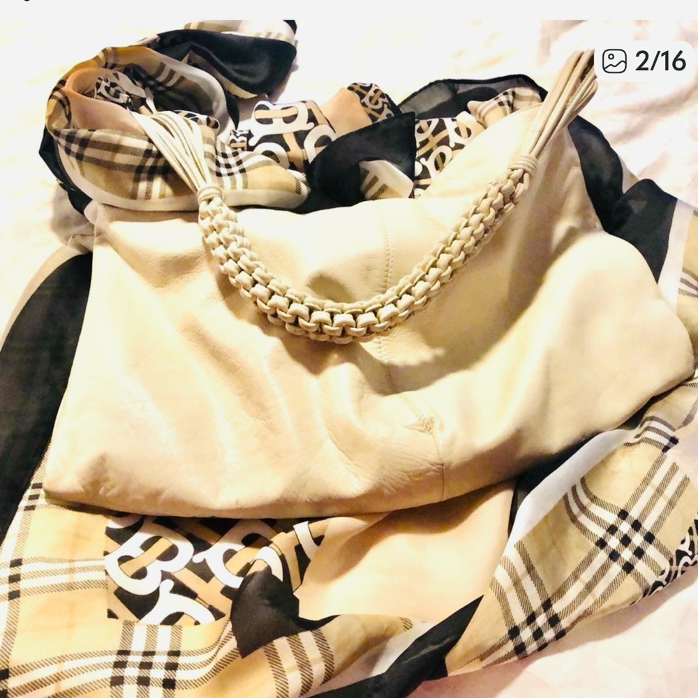 Cream leather Braided Handle Tote Bag. Soft as butter. Classic style